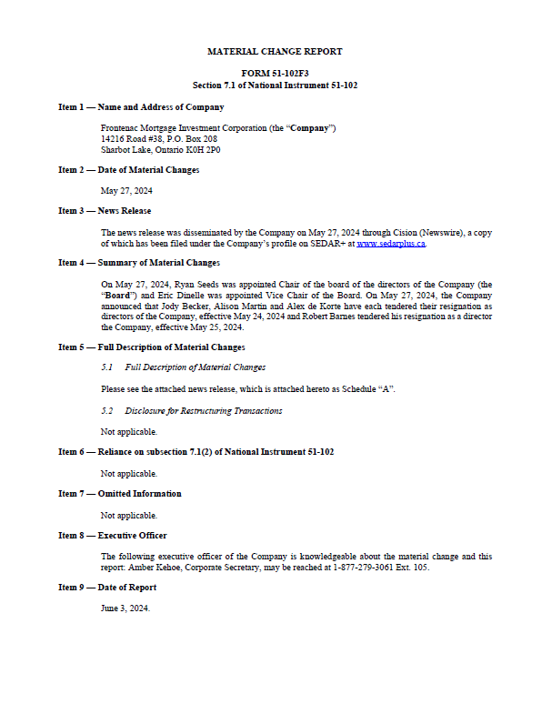 FMIC Material Change Report – Resignation of Directors – May 27, 2024 Image Preview